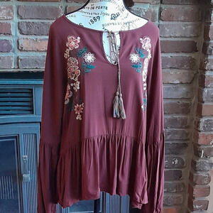 Chelsea & Violet Maroon Embroidered Blouse NWT